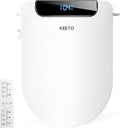 Smart Bidet Toilet Seat Round, KEETO Electric Heated Seat with Instant Warm Water, Warm Air Dryer, Front & Rear Wash, Oscillating Nozzle, Wireless Remote, Night Light, Soft Close Lid
