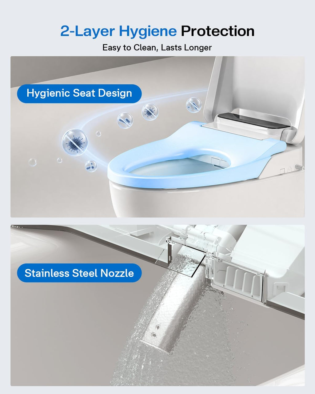 Smart Bidet Toilet Seat Round, KEETO Electric Heated Seat with Instant Warm Water, Warm Air Dryer, Front & Rear Wash, Oscillating Nozzle, Wireless Remote, Night Light, Soft Close Lid