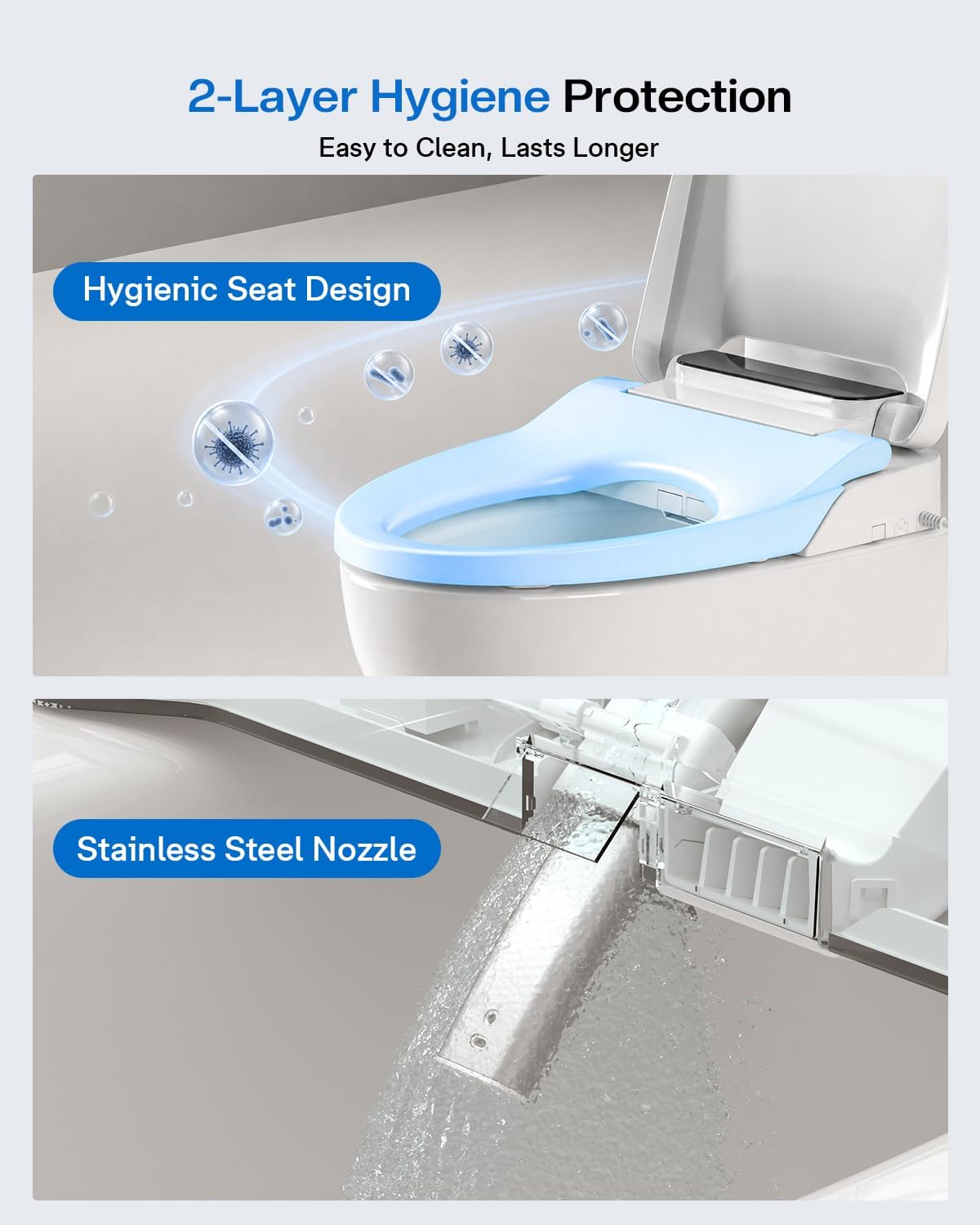 Smart Bidet Toilet Seat Elongated, KEETO Electric Heated Seat with Instant Warm Water, Warm Air Dryer, Front & Rear Wash, Oscillating Nozzle, Wireless Remote, Night Light, Soft Close Lid
