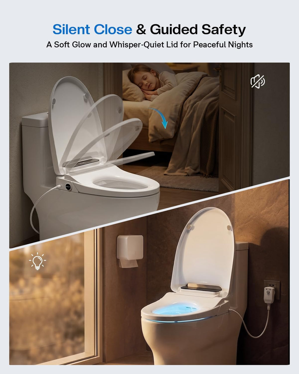 Smart Bidet Toilet Seat Round, KEETO Electric Heated Seat with Instant Warm Water, Warm Air Dryer, Front & Rear Wash, Oscillating Nozzle, Wireless Remote, Night Light, Soft Close Lid
