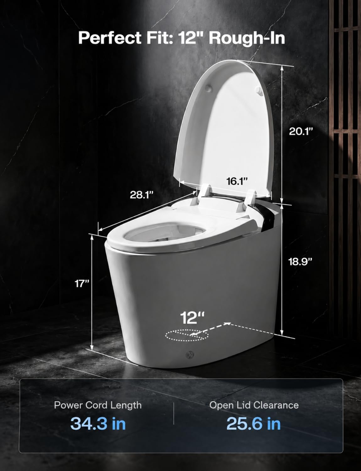 Smart Toilet with Bidet Built In, Auto Open/Close Lid, 1000g MaP Powerful Flush, Heated Seat, Instant Warm Water, Warm Air Dryer, Night Light, Bidet Toilet with Deodorization and ECO Mode, T02A