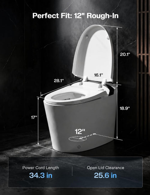 Smart Toilet with Bidet Built In, Auto Open/Close Lid, 1000g MaP Powerful Flush, Heated Seat, Instant Warm Water, Warm Air Dryer, Night Light, Bidet Toilet with Deodorization and ECO Mode, T02A