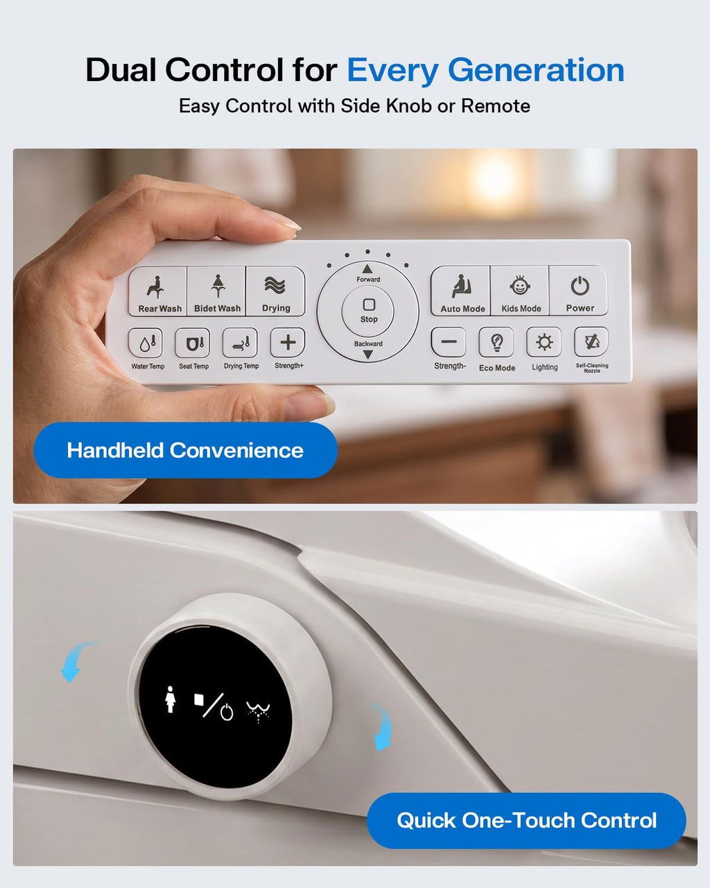 Smart Bidet Toilet Seat Round, KEETO Electric Heated Seat with Instant Warm Water, Warm Air Dryer, Front & Rear Wash, Oscillating Nozzle, Wireless Remote, Night Light, Soft Close Lid