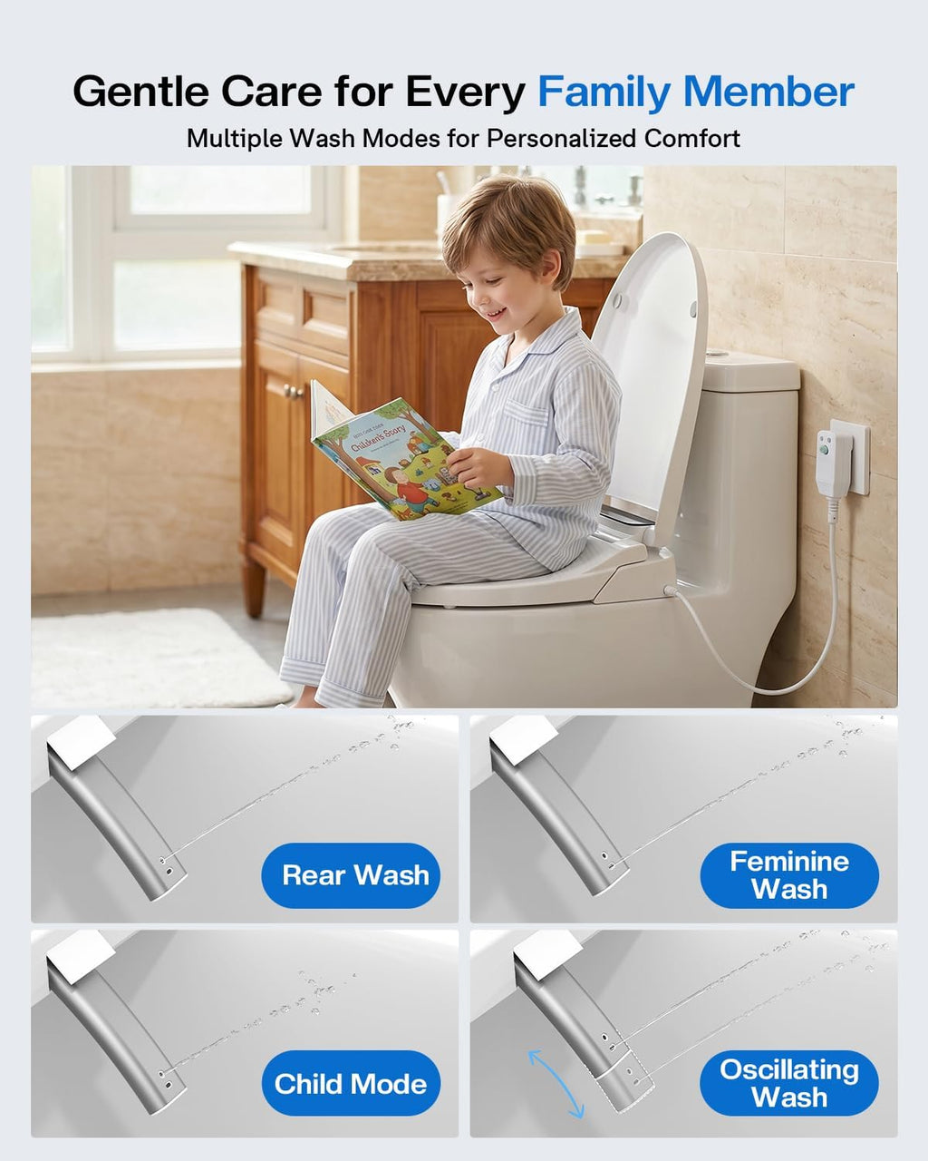 Smart Bidet Toilet Seat Round, KEETO Electric Heated Seat with Instant Warm Water, Warm Air Dryer, Front & Rear Wash, Oscillating Nozzle, Wireless Remote, Night Light, Soft Close Lid