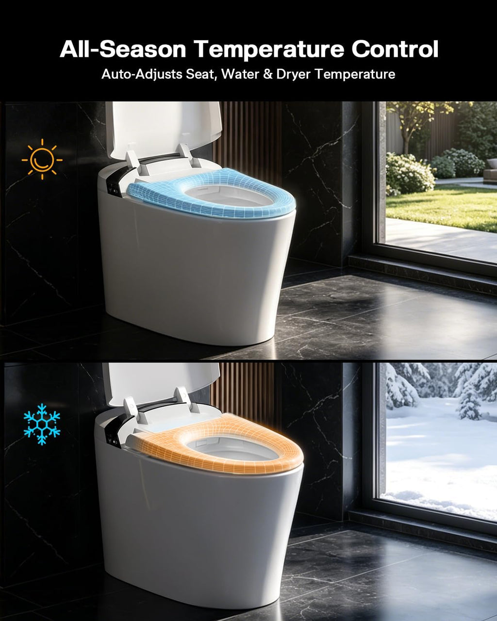 Smart Toilet with Bidet Built In, Auto Open/Close Lid, 1000g MaP Powerful Flush, Heated Seat, Instant Warm Water, Warm Air Dryer, Night Light, Bidet Toilet with Deodorization and ECO Mode, T02A