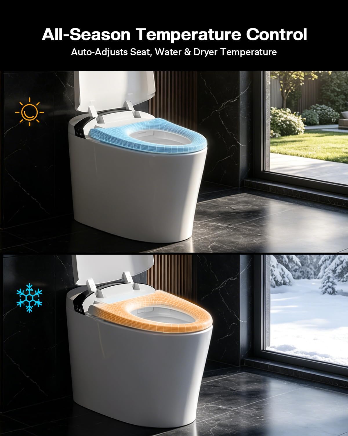 Smart Toilet with Bidet Built In, Auto Open/Close Lid, 1000g MaP Powerful Flush, Heated Seat, Instant Warm Water, Warm Air Dryer, Night Light, Bidet Toilet with Deodorization and ECO Mode, T02A