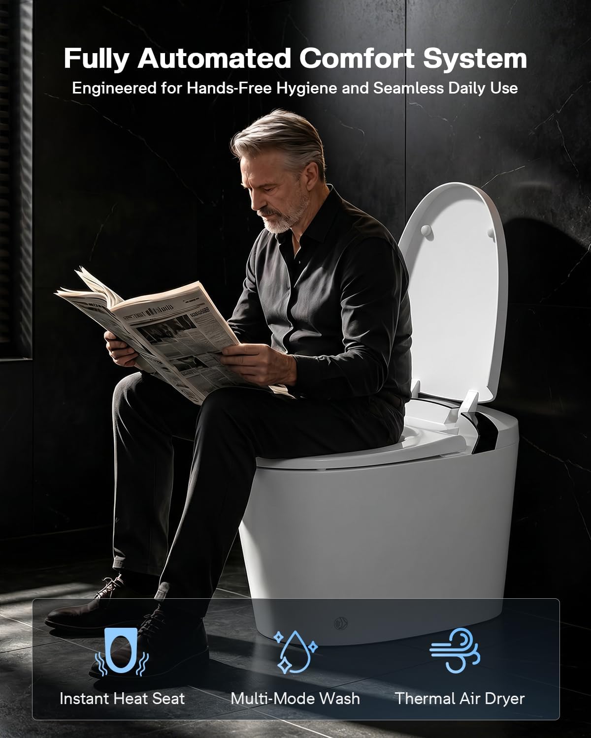 Smart Toilet with Bidet Built In, Auto Open/Close Lid, 1000g MaP Powerful Flush, Heated Seat, Instant Warm Water, Warm Air Dryer, Night Light, Bidet Toilet with Deodorization and ECO Mode, T02A